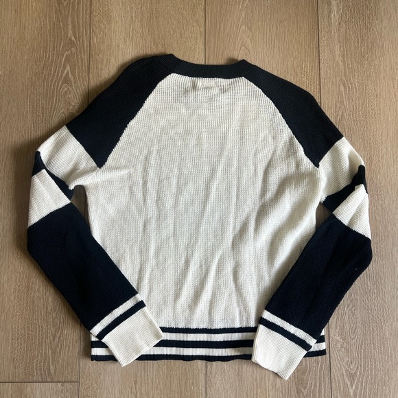Faherty Throwback Waffle Crewneck Cotton & Cashmere Navy & Cream Sweater Size S - Picture 4 of 6
